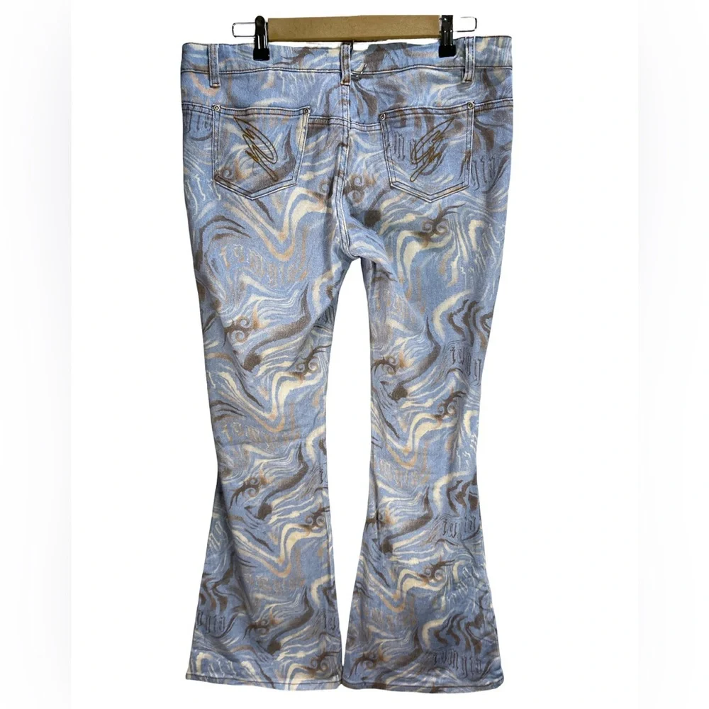 I AM GIA Abstract Print Flare Jeans XL Light‎ Blue Cotton Stretch - Picture 2 of 8